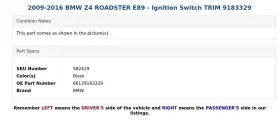 66129183329 BMW Ignition Switch Z4 E89 Roadster #3
