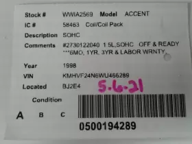 610-58463 HYUNDAI Coil Ignitor Sohc Accent #3