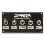 Moroso 74136 Switch Panel Aluminum Black 5" Wide 2.5" Tall 5 Toggle Switches. Fixed Price $119.43.