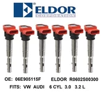 Eldor Engine Ignition Coil 6pcs Kit Audi Vw 3.0l,3.2l,4.2l,5.2 06e905115g Oe. Fixed Price $169.96.