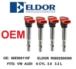 Eldor Engine Ignition Coil 4pcs Kit Audi Vw 3.0l,3.2l,4.2l,5.2 06e905115f Oe. Fixed Price $147.27.